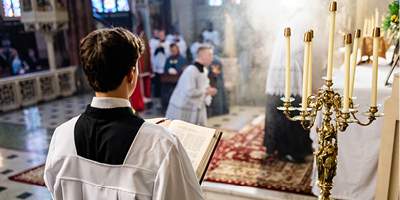 a view of Mass at the Shrine
